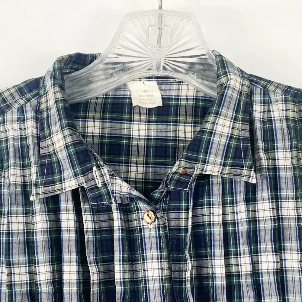 J. Crew Navy Tartan Plaid Ruffled Tuxedo Button Down Shirt Womens XS - Picture 2 of 6